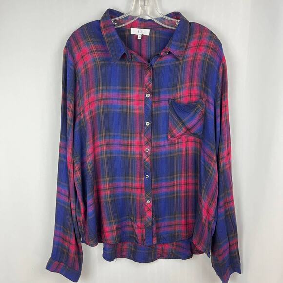 NSR Flannel Shirt Size XL‎ Burgundy Navy Blue Plaid Cabincore Fall - Picture 1 of 5